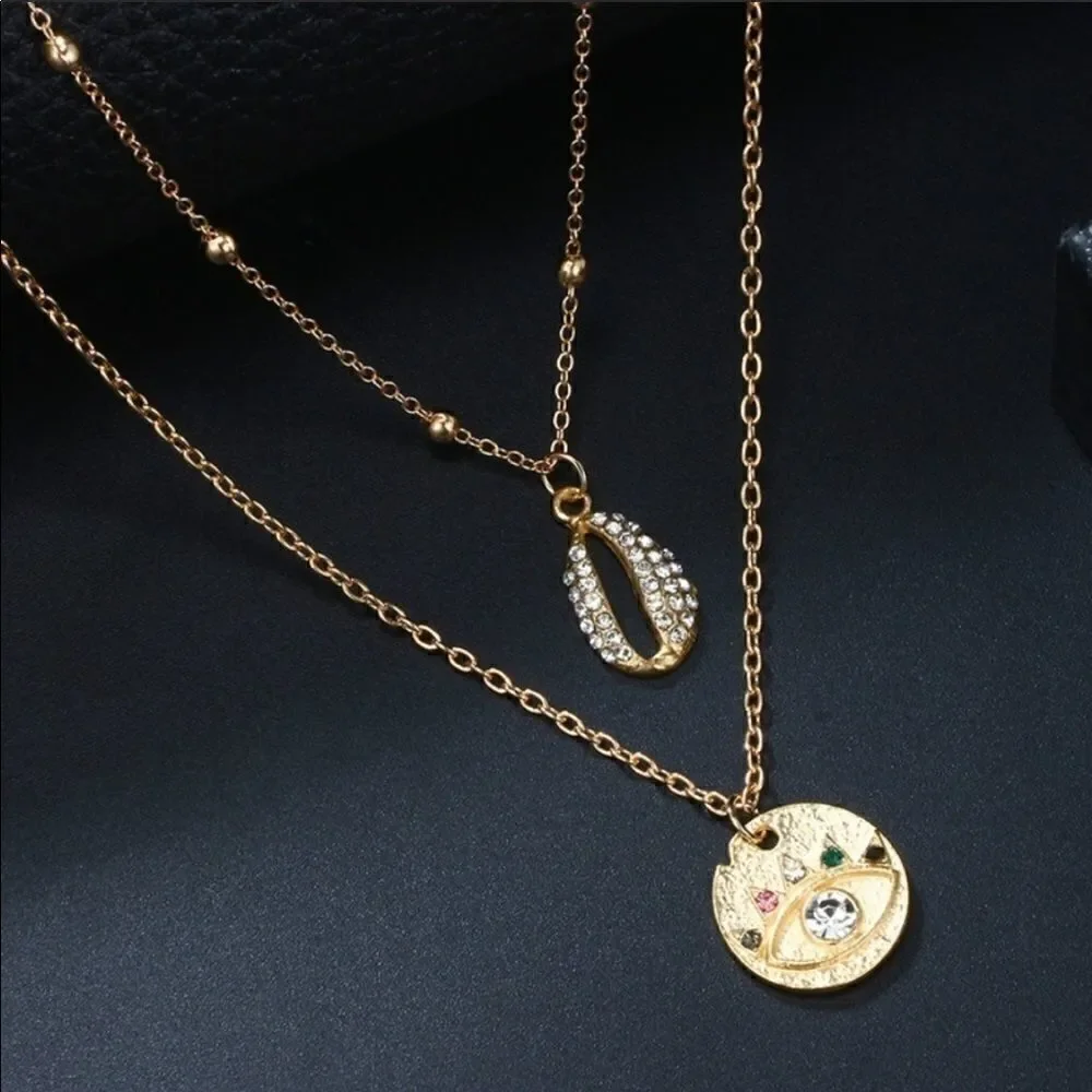 Necklace Multilayer Nazar & Shell Zinc Alloy Cute